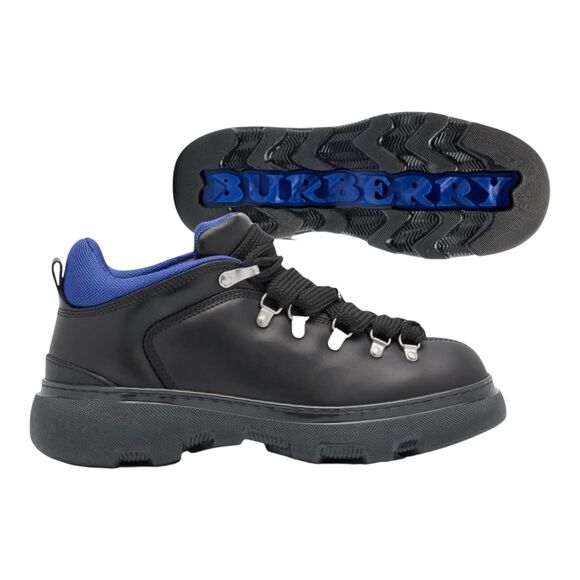 $1190 New BURBERRY Leather Trek Boots Mens 8 EU 41 Black Blue Logo Hiking Shoes